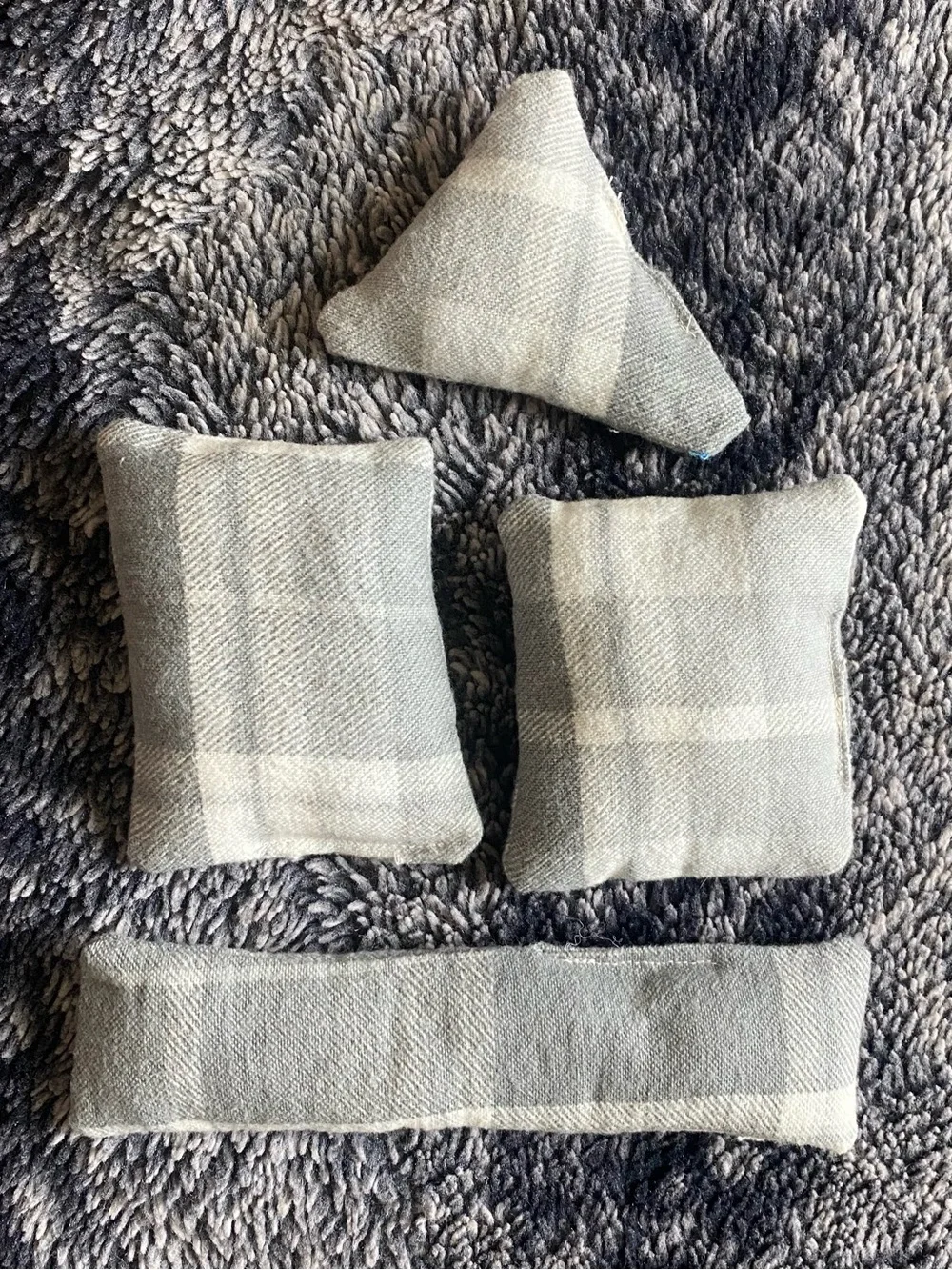 Handmade Grey & White Plaid Catnip Kick Stick Cat Toy Set (4)